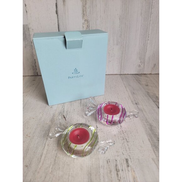 PartyLite wrapped candy tea light glass holders set - Picture 1 of 7